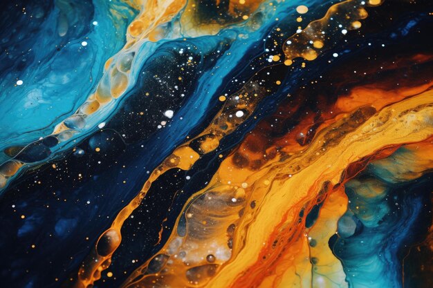 Liquido Golden Cosmos Texture Lucentezza metallica Gradiente astratto Flusso regolare Splash Drops Fluido