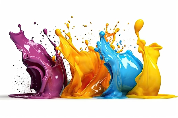 Liquido misto colorato spruzzato olio o inchiostro spruzzato elementi di progettazione di movimento dinamico per la pubblicità isolati su sfondo bianco Colorful Generative ai