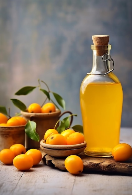 Liquore di kumquat con kumquat su sfondo chiaro Tintura greca di kumquat