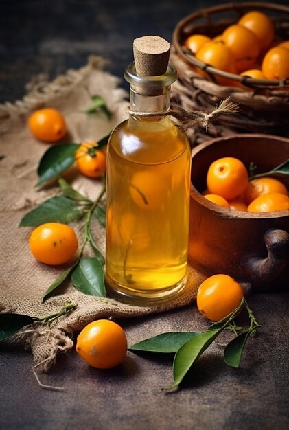 Liquore di kumquat con kumquat su sfondo chiaro Tintura greca di kumquat