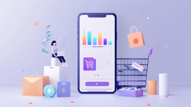 Lista di acquisti online e Mobile App Marketplace con strumenti di budgeting Mock up Screen Banner per