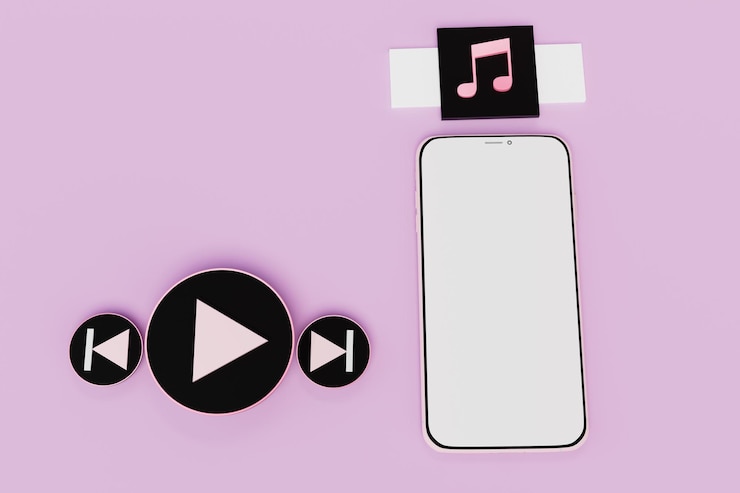 Photo listening to music on a smartphone.