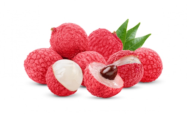 Litchi con foglie isolate