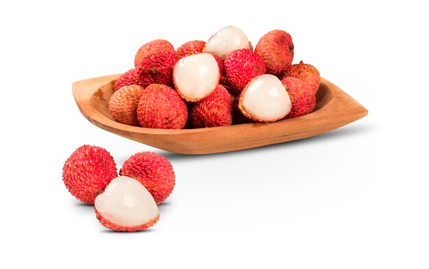 litchi freschi sulla superficie bianca. Frutta fresca