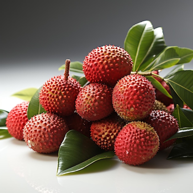 Litchi rossi freschi su sfondo bianco