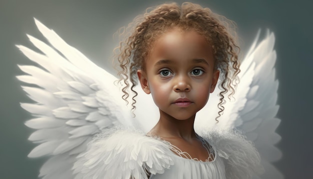 Little girl angel white wings Bambino angelo AfricanAmerican bambina angelo con i capelli ricci neri