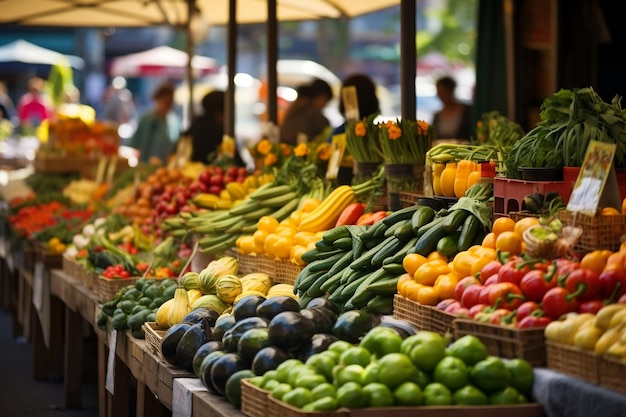 Lively Farmers39 Mercato in mostra diversi prodotti freschi Generative Ai