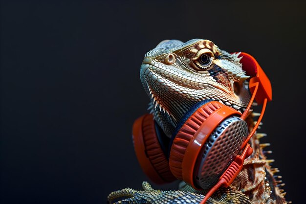 Lizard che indossa le cuffie in stile hip hop