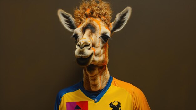 Llama vestito da atleta Ritratto di un buffo animale che indossa una maglia AI generativa