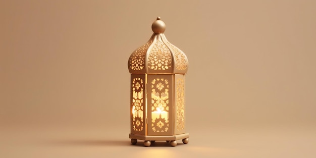 llustrazione di una splendida lanterna ornamentale araba del ramadan con la shilouette della moschea