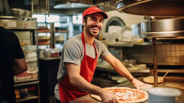 Lo chef maschio prepara la pizza in un ristorante