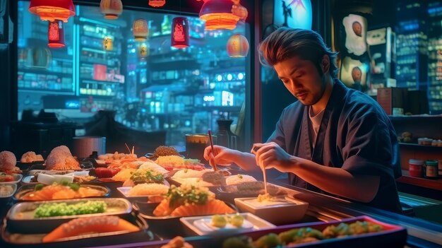 Lo chef prepara il sushi