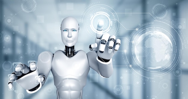 Lo hologramma toccante del robot umanoide Mlb ai mostra il concetto di comunicazione globale