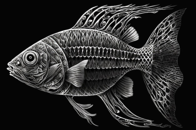 Lo scheletro di un pesce Disegno eseguito con inchiostro nero