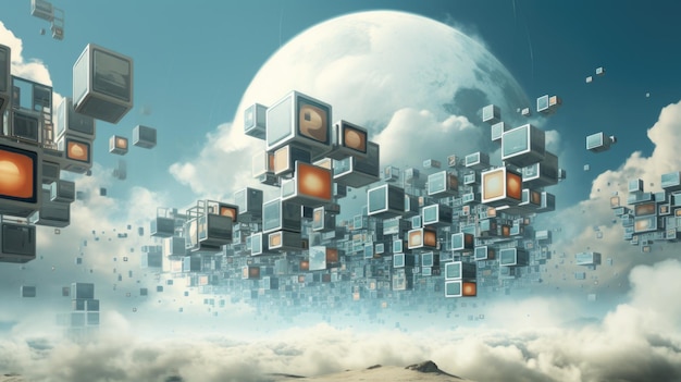 Lo schermo di un computer circondato da cubi ai