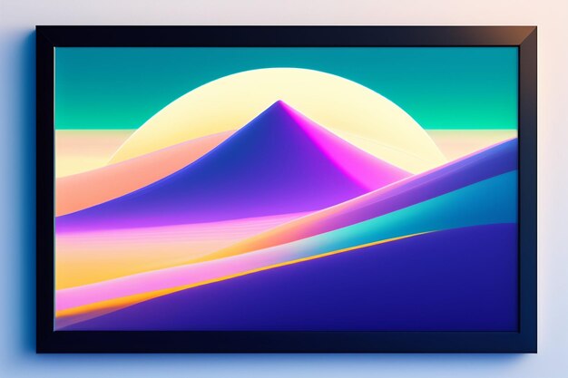 Lo schermo di una tavoletta digitale con un paesaggio colorato e montagne su di esso.