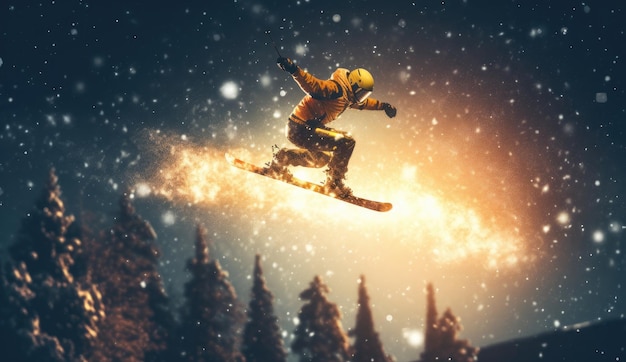 Lo sciatore che salta su una montagna innevata IA generativa