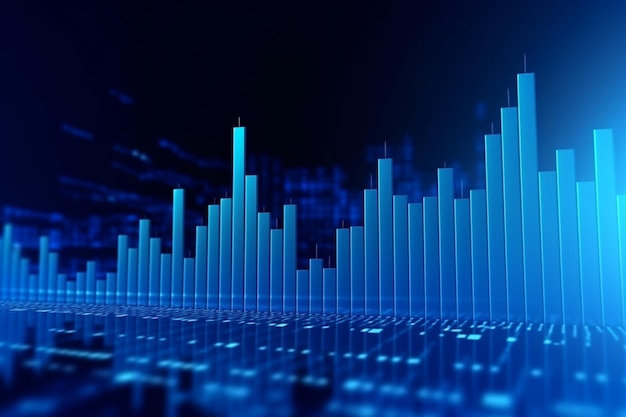 Lo sfondo blu accentua il grafico azionario 3D verso l'alto