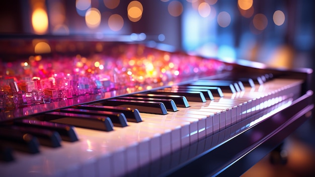 Lo sfondo Bokeh esalta i tasti del pianoforte Generative Ai