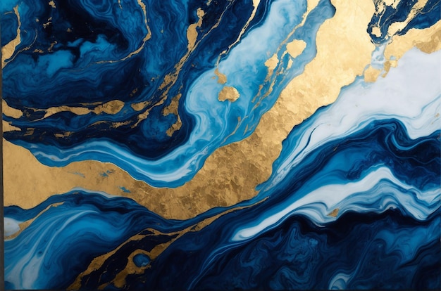 Lo sfondo del dipinto astratto è creato con un dipinto a inchiostro di marmo blu e marmo dorato con colori intensi