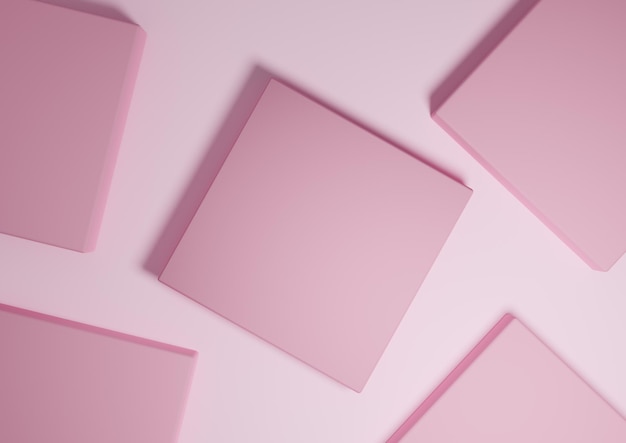 Lo sfondo del display del prodotto piatto con vista dall'alto minimale 3D rosa presenta forme geometriche