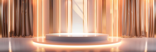 Lo sfondo del podio glamour con accenti a linee dorate e un display su piedistallo Generative AI