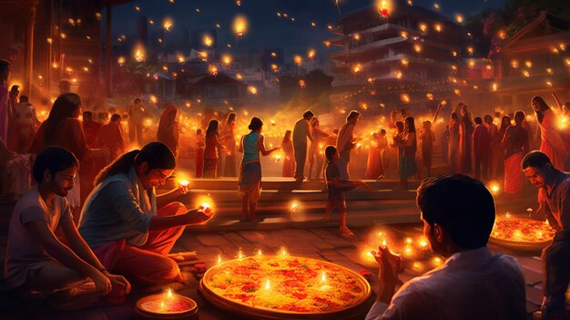 Lo sfondo della celebrazione di Diwali con il popolo indiano Generative Ai