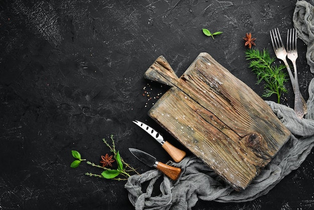 Lo sfondo della cucina Vista dall'alto Banner Spazio libero per il testo Stile rustico