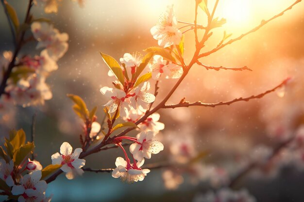 Lo sfondo della fioritura primaverile Scena naturale con albero in fiore e lampi di sole