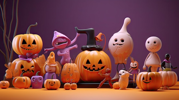 Lo sfondo di Halloween in 3D con zucche spettrali