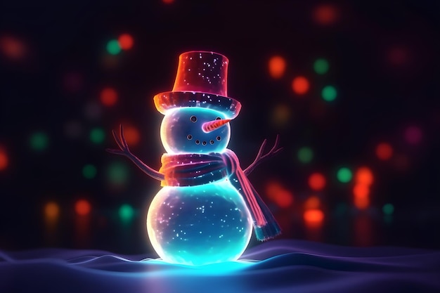 Lo sfondo di Natale dell'uomo di neve al neon incandescente