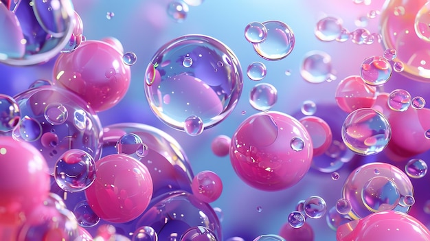 Lo sfondo è arte 3D astratta con olografiche bolle di liquido galleggiante bolle di sapone metaball e bolle di sabbia