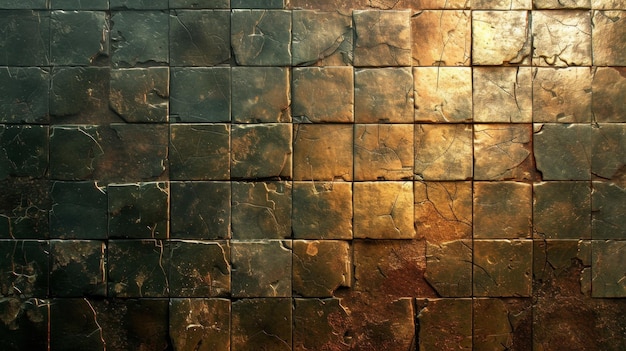 Lo sfondo è fatto di cubi di colore bronzo, la consistenza di quadrati di metallo.