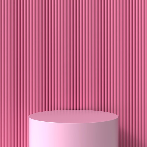Lo sfondo è un ricciolo cilindrico rosa scuro e un palco cilindrico davanti a un rosa pastello Per posizionare i prodotti per far risaltare la scena 3D