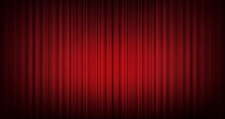 Foto lo sfondo moderno della tenda rossa