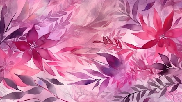 Lo sfondo presenta un motivo floreale acquerello astratto in rosa e viola Generative AI