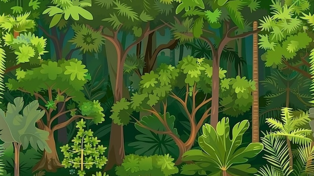 Lo sfondo senza cuciture di una scena di foresta lussureggiante