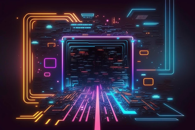 Lo sfondo tecnologico del cyberspazio della tecnologia AI effetto neon ha generato imag