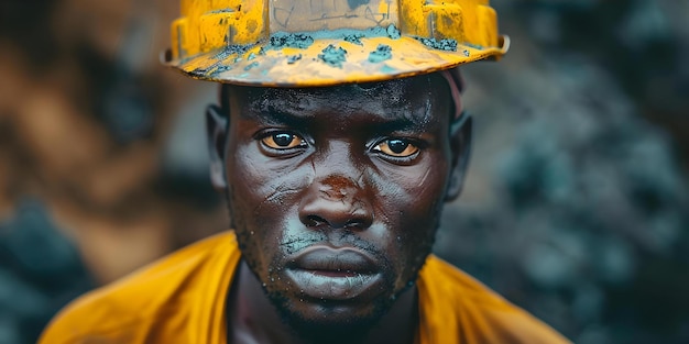 Lo sfruttamento della manodopera a buon mercato Un ritratto di un uomo africano che lavora in una miniera di carbone in condizioni difficili Concetto Sfruttamento del lavoro Lavoratori africani Mineria del carbone Condizioni difficili