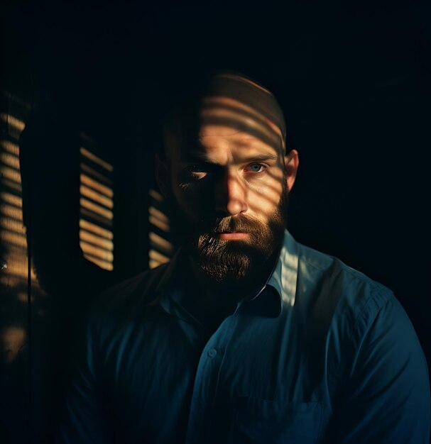 Lo sguardo audace e la presenza accattivante di un bell'uomo calvo con la barba