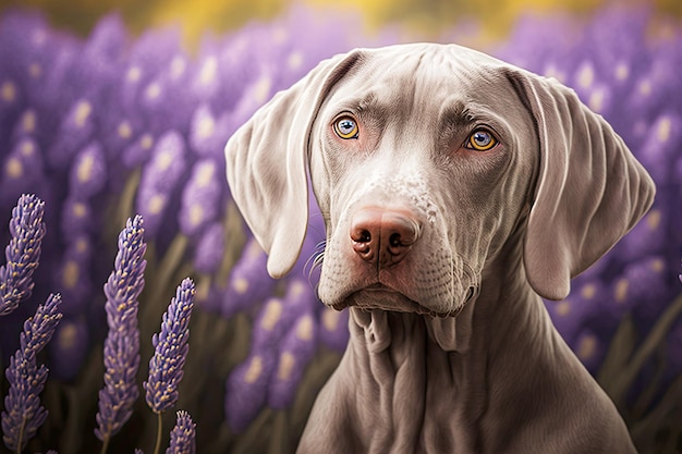 Lo sguardo devoto di mobak seduto in un campo di lavanda in fiore