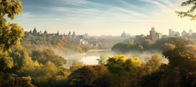 Lo skyline della città riflesso in uno specchio d'acqua calmo