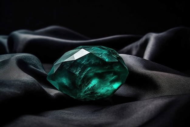 Lo smeraldo è una pietra geologica naturale preziosa rara su sfondo nero in gioielli alla moda.