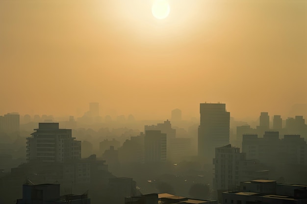 Lo smog fa sì che il sole sia oscurato dalla foschia nel cielo