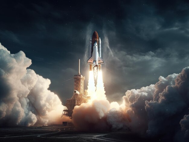 Lo Space Shuttle decolla nel cielo Creato con la tecnologia dell'intelligenza artificiale generativa
