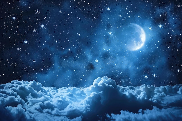Lo spazio del cielo notturno con nuvole e stelle