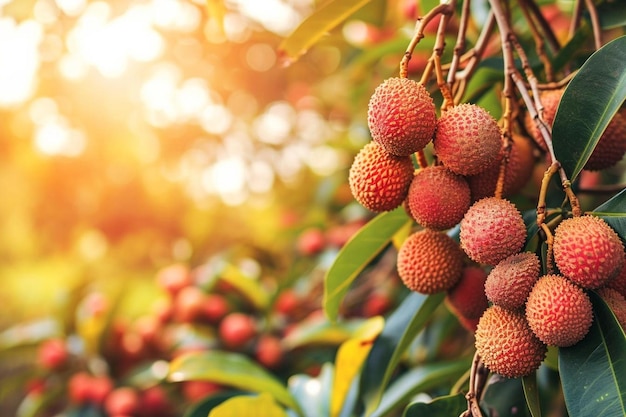 Lo spazio della copia della frutta biologica del litchi rosso ha sfocato lo sfondo