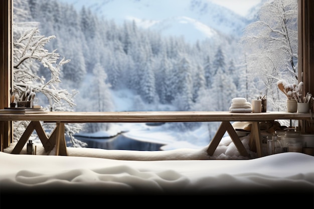 Lo spazio di lavoro offre una vista rilassante di un paesaggio invernale incontaminato