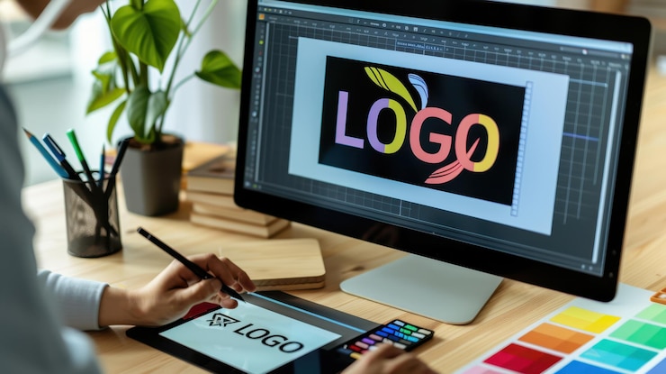 Foto lo spazio di lavoro per la progettazione del logo