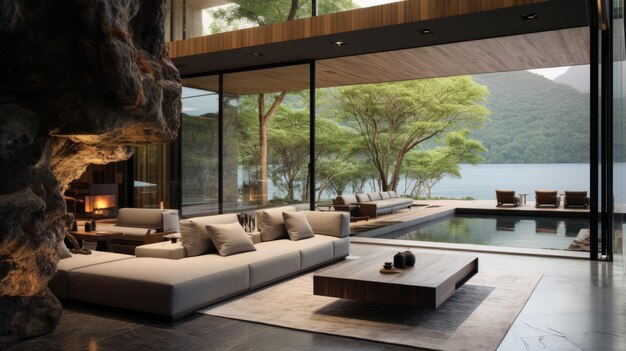 Lo spazioso salone offre splendide viste e un moderno concetto di design degli interni